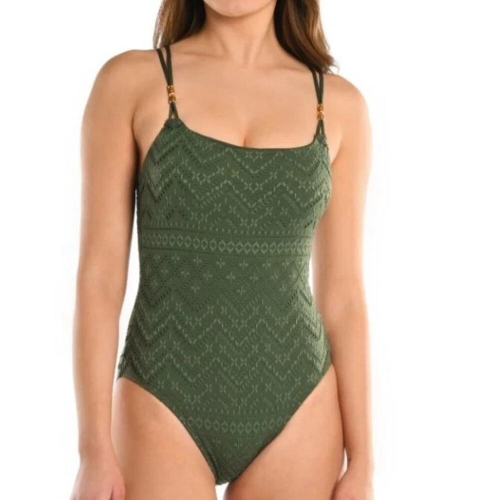 5007 NWOT La Blanca Bandeau One Piece Swimsuit, Olive//Saltwater Sands Size 16